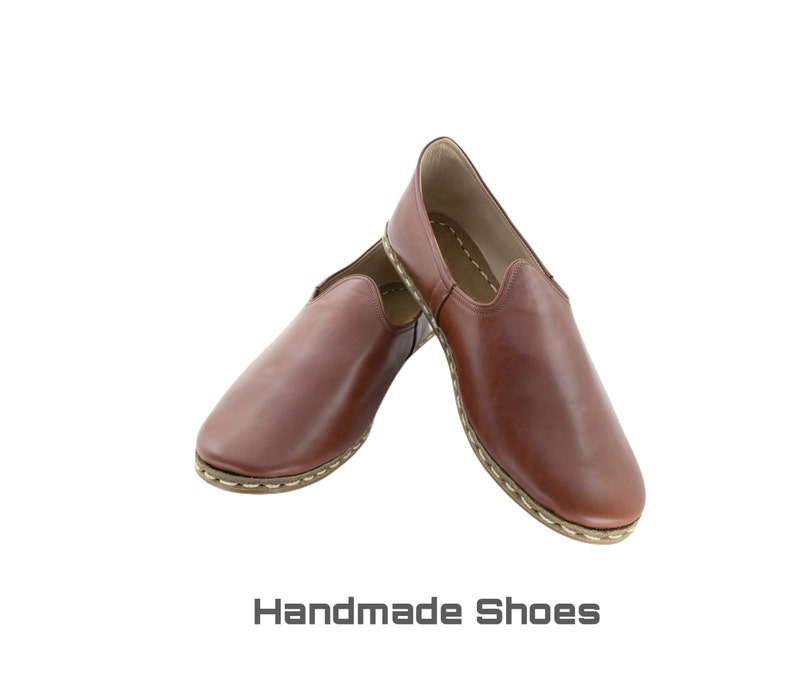 Mens Antique Brown Leather Slip Ons |  Loafers  |  Handmade Flat Shoes |  Gift For  Him