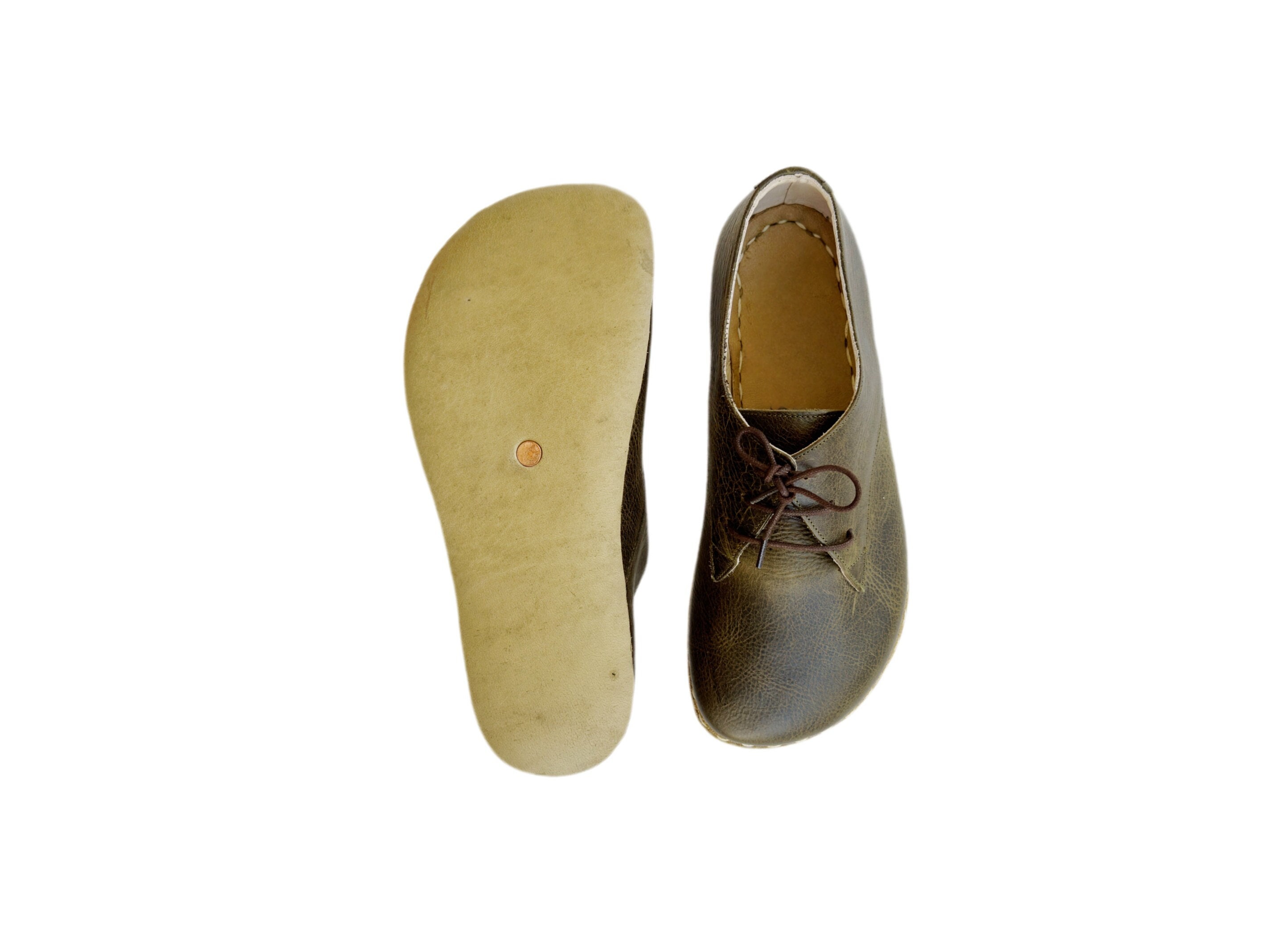Mens Grounding Shoes Khaki Green, Leather Wide Toe Box Barefoot Shoes Men, Zero Drop, Minimalist Shoes, Earthing