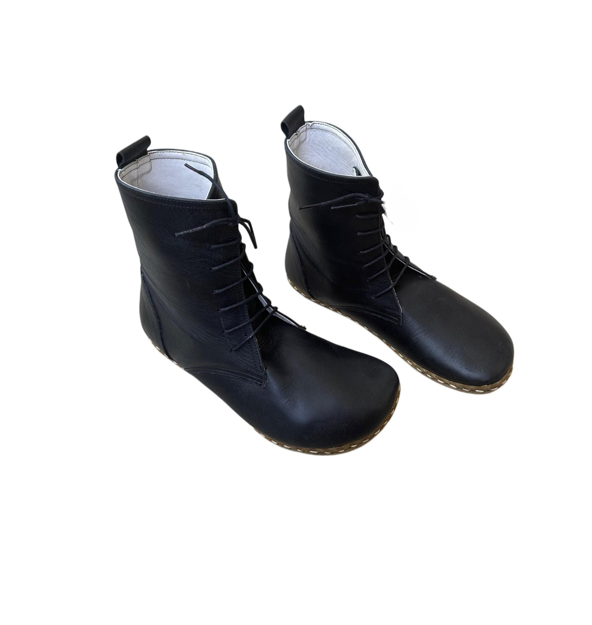 Botte faite à la main en cuir noir pour hommes, bottes pieds nus, bottes pieds nus à la cheville, bottes Chelsea pieds nus, bottes de mise à la terre