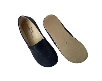 Men's Black Color Barefoot Shoes | Grounding Shoes With Copper Rivets | Leather Sole