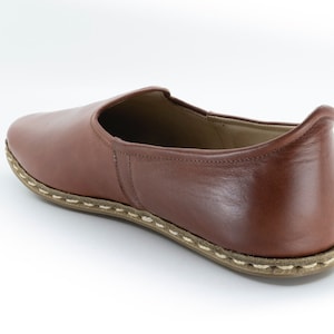 Mens Antique Brown Leather Slip Ons |  Loafers  |  Handmade Flat Shoes |  Gift For  Him