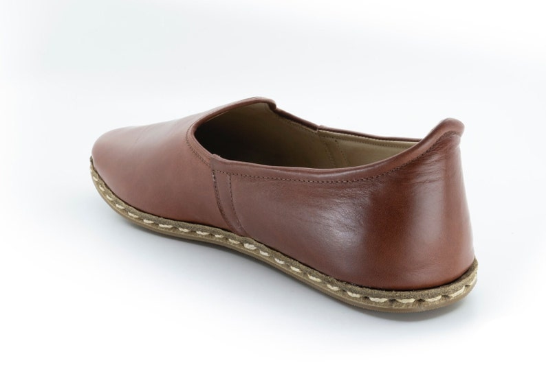 Mens Antique Brown Leather Slip Ons |  Loafers  |  Handmade Flat Shoes |  Gift For  Him
