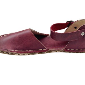 Womens Grounding Sandals | Burgundy Handmade Leather Womens  Sandals | Copper Rivets | Minimalist Footwear