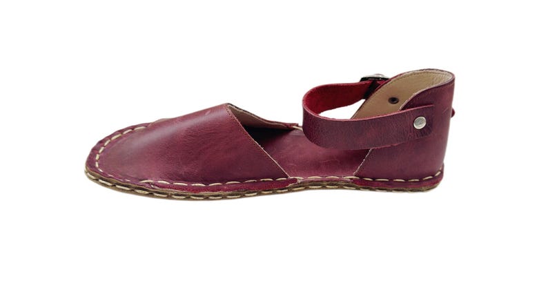 Womens Grounding Sandals | Burgundy Handmade Leather Womens  Sandals | Copper Rivets | Minimalist Footwear