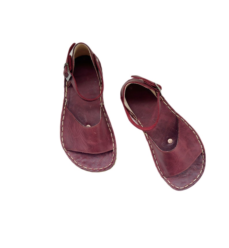 Womens Grounding Sandals | Burgundy Handmade Leather Womens Traveler Sandals | Copper Rivets
