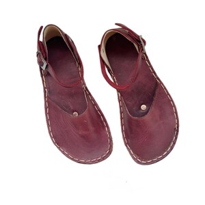 Womens Grounding Sandals | Burgundy Handmade Leather Womens  Sandals | Copper Rivets | Minimalist Footwear