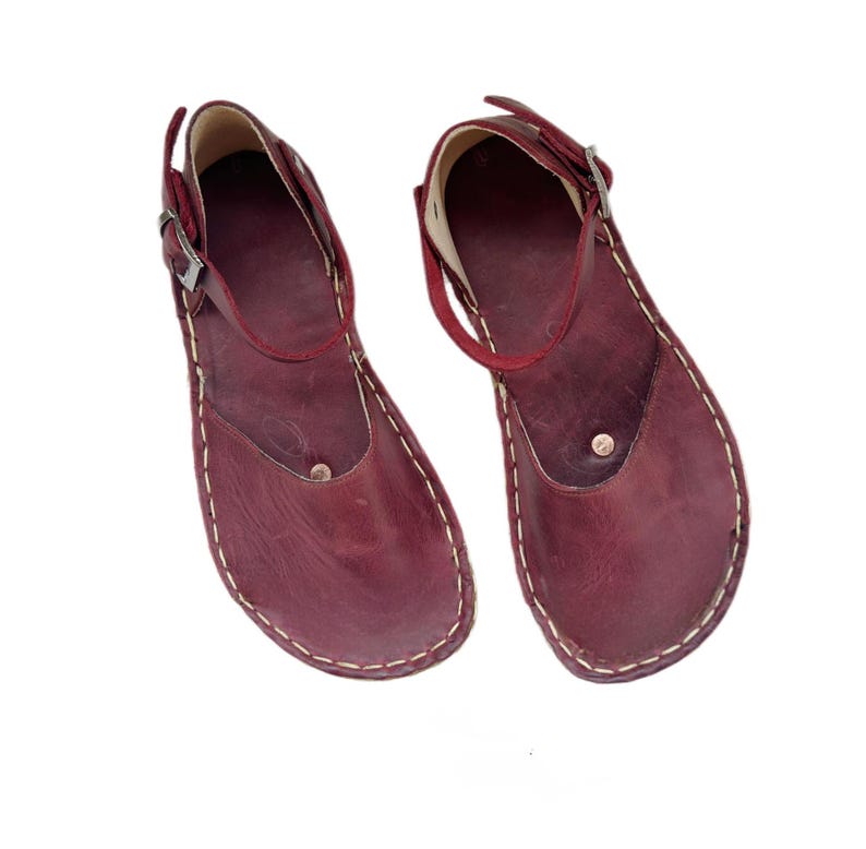 Womens Grounding Sandals | Burgundy Handmade Leather Womens  Sandals | Copper Rivets | Minimalist Footwear