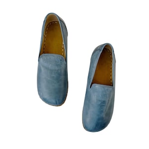 Womens Grounding Oxford Shoes ,  Barefoot Shoes Women, Grounding  Shoes With Copper Rivets,  Leather Sole, Sky Blue