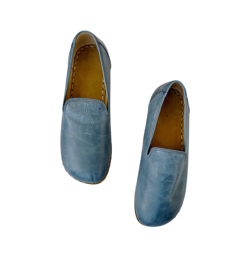 Womens Grounding Oxford Shoes ,  Barefoot Shoes Women, Grounding  Shoes With Copper Rivets,  Leather Sole, Sky Blue