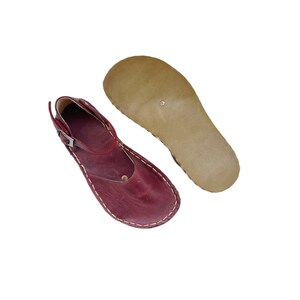 Womens Grounding Sandals | Burgundy Handmade Leather Womens  Sandals | Copper Rivets | Minimalist Footwear