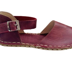 Womens Grounding Sandals | Burgundy Handmade Leather Womens  Sandals | Copper Rivets | Minimalist Footwear