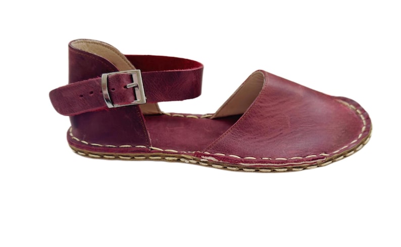 Womens Grounding Sandals | Burgundy Handmade Leather Womens  Sandals | Copper Rivets | Minimalist Footwear