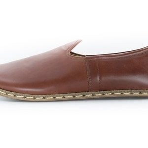 Mens Antique Brown Leather Slip Ons |  Loafers  |  Handmade Flat Shoes |  Gift For  Him
