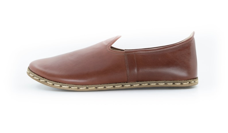 Mens Antique Brown Leather Slip Ons |  Loafers  |  Handmade Flat Shoes |  Gift For  Him