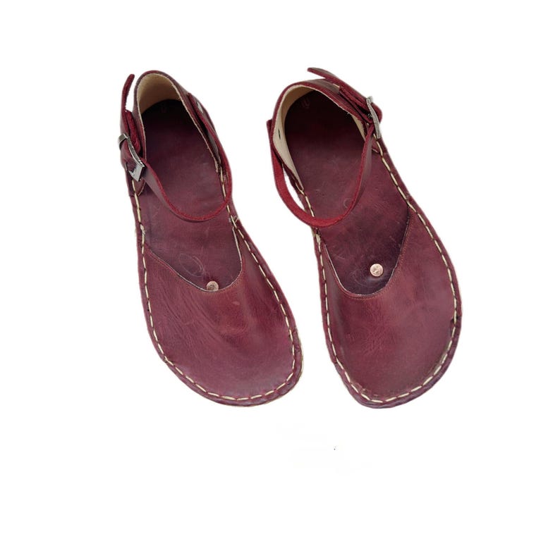 Womens Grounding Sandals | Burgundy Handmade Leather Womens  Sandals | Copper Rivets | Minimalist Footwear