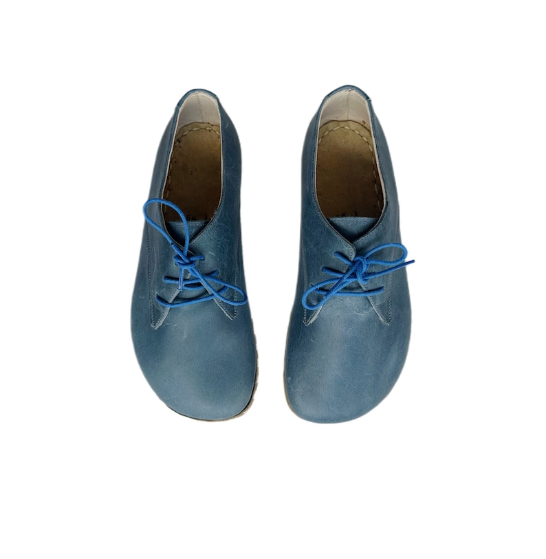 Barefoot Shoes Men | Men Oxford Shoes | Leather Wider Shoes  | Zero Drop Handmade Shoes | Men Loafers Shoes | Sky blue