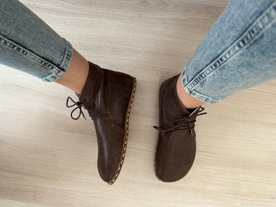 Women Grounding Boots Dark Brown, Chelsea Barefoot Boots, Ankle Barefoot Boots, Grounding Boots Copper, Leather Sole