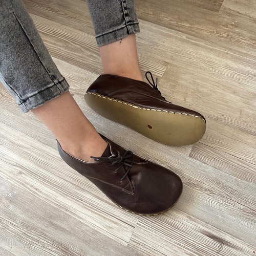 Womens Grounding Shoes, Leather Sole, Barefoot Shoes Women, Dark Brown, Grouning Shoes Copper
