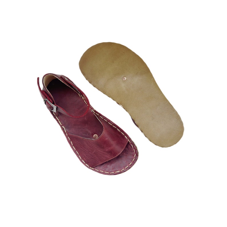 Womens Grounding Sandals | Burgundy Handmade Leather Womens Traveler Sandals | Copper Rivets