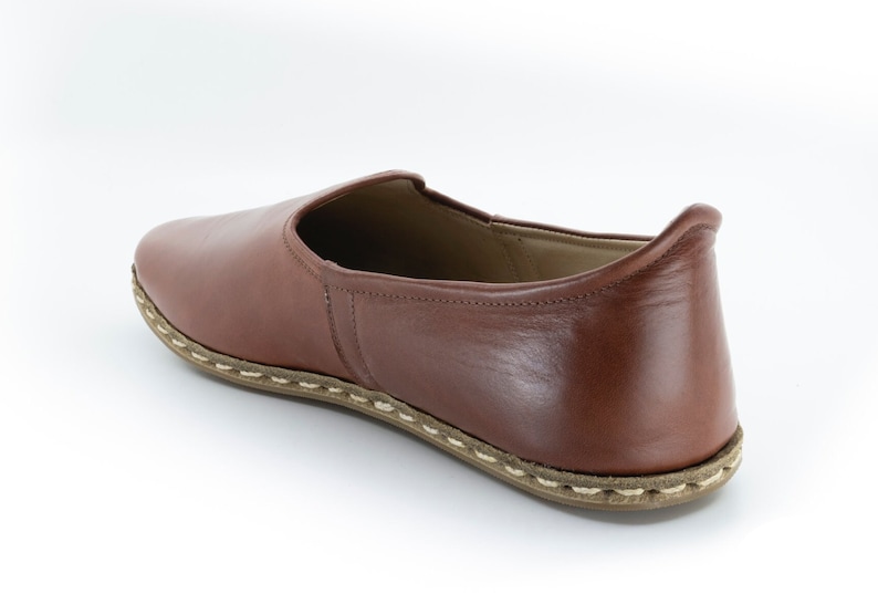 Mens Antique Brown Leather Slip Ons |  Loafers  |  Handmade Flat Shoes |  Gift For  Him