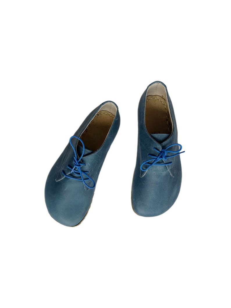 Barefoot Shoes Men | Men Oxford Shoes | Leather Wider Shoes  | Zero Drop Handmade Shoes | Men Loafers Shoes | Sky blue