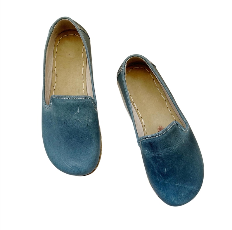 Grounding  Shoes With Copper Rivets, Barefoot Shoes For Womens,  Minimalist Shoes, Leather Sole, Flat Shoes, Sky Blue