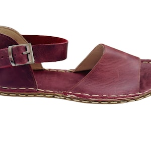 Womens Grounding Sandals | Burgundy Handmade Leather Womens Traveler Sandals | Copper Rivets