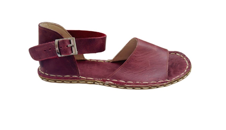 Womens Grounding Sandals | Burgundy Handmade Leather Womens Traveler Sandals | Copper Rivets