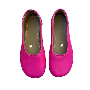 Pink Leather Barefoot Ballerinas, Handmade Zero Drop Slip-Ons, Grounding Minimalist Shoes