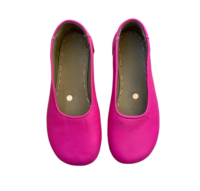Pink Leather Barefoot Ballerinas, Handmade Zero Drop Slip-Ons, Grounding Minimalist Shoes
