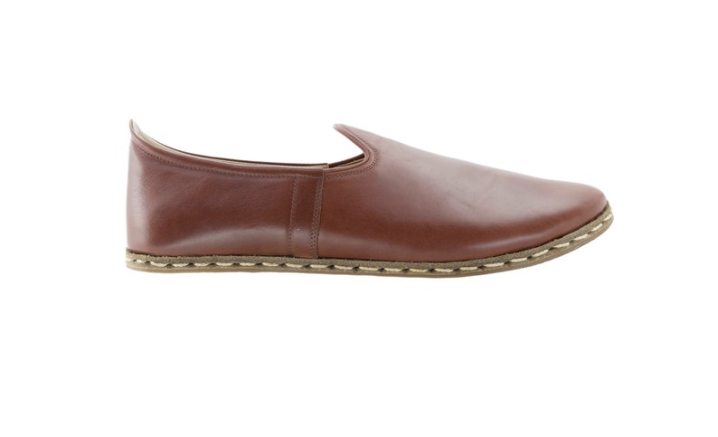 Mens Antique Brown Leather Slip Ons |  Loafers  |  Handmade Flat Shoes |  Gift For  Him