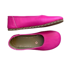 Pink Leather Barefoot Ballerinas, Handmade Zero Drop Slip-Ons, Grounding Minimalist Shoes