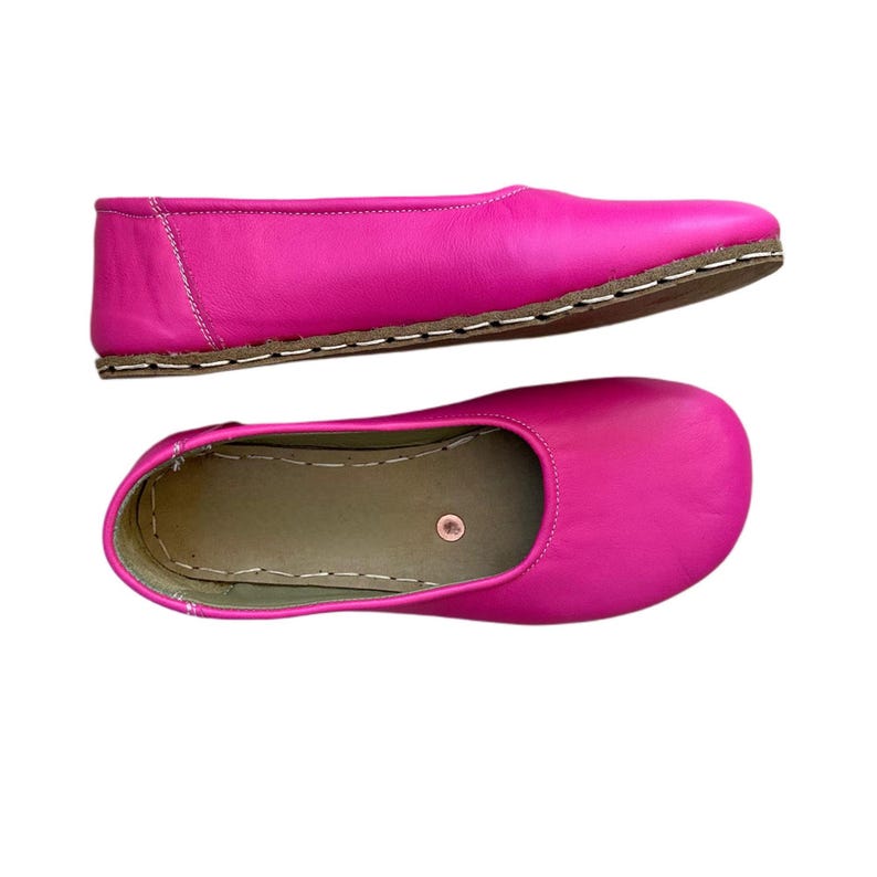 Pink Leather Barefoot Ballerinas, Handmade Zero Drop Slip-Ons, Grounding Minimalist Shoes