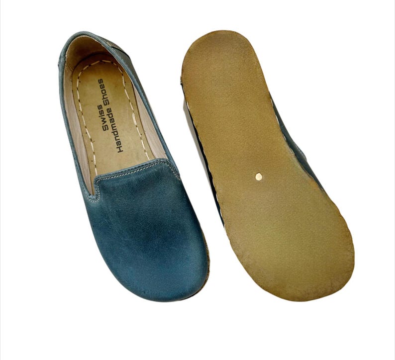 Grounding  Shoes With Copper Rivets, Barefoot Shoes For Womens,  Minimalist Shoes, Leather Sole, Flat Shoes, Sky Blue