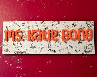 Teacher Gift Custom Name Plate for Desk | School themed Personalized Name Sign with stand for Office or Classroom