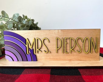 Rainbow Name Plate for Desk | Cute Personalized Rainbow Name Sign for Office or Classroom