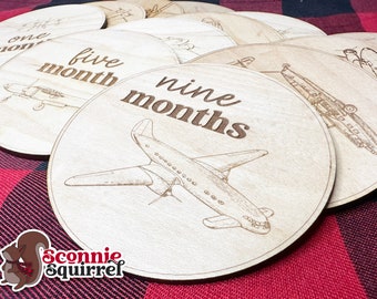 Vintage Airplane Engraved Monthly Milestone Discs | Aviation monthly milestone pictures