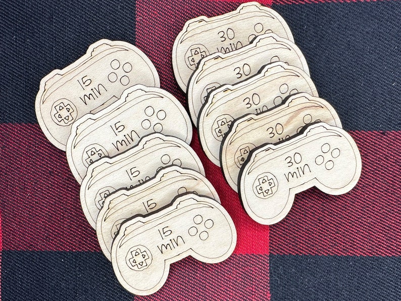 Game Controller Screen Time Tokens: Laser Cut Wood, Kids Reward System