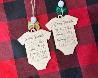 Birth Statistics Infant Bodysuit Christmas Tree Ornament
