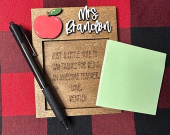 Sticky Note Holder with Engraved Message, personalized sticky note holder, just a note to say thanks for being an awesome teacher