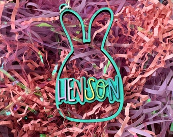 Colorful Easter Basket Tag | Personalized Wood Simple Bunny Easter Basket Tag