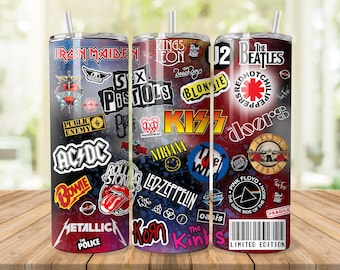 Heavy metal music 20 oz tumbler wrap, rock music band tumbler wrap PNG, 20 oz skinny tumbler wrap, sublimation design, digital download PNG