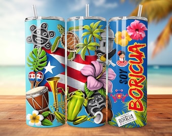 Puerto Rico Flag Tumbler Wrap PNG: Boricua Design (Digital Download 20oz Template)