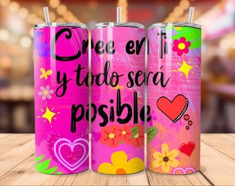 Envoltura para vaso con afirmaciones motivacionales en español: vaso delgado de 20 oz (descarga digital PNG)
