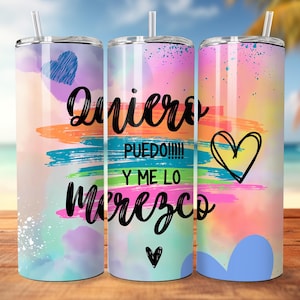 Envoltura para vaso de sublimación, frase motivacional con afirmaciones positivas en español, diseños de sublimación, vaso delgado de 20 oz. Descarga digital en formato PNG.