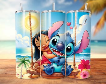 Envoltorio para vaso de Lilo y Stitch: Diseño de sublimación delgado de 20 oz (descarga digital PNG)