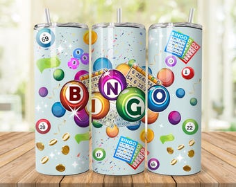 Bingo Game Sublimation Tumbler 20oz, Skinny Tumbler, Png, Bingo Night, Bingo Cards, Straight Tumbler Wrap, Instant Download