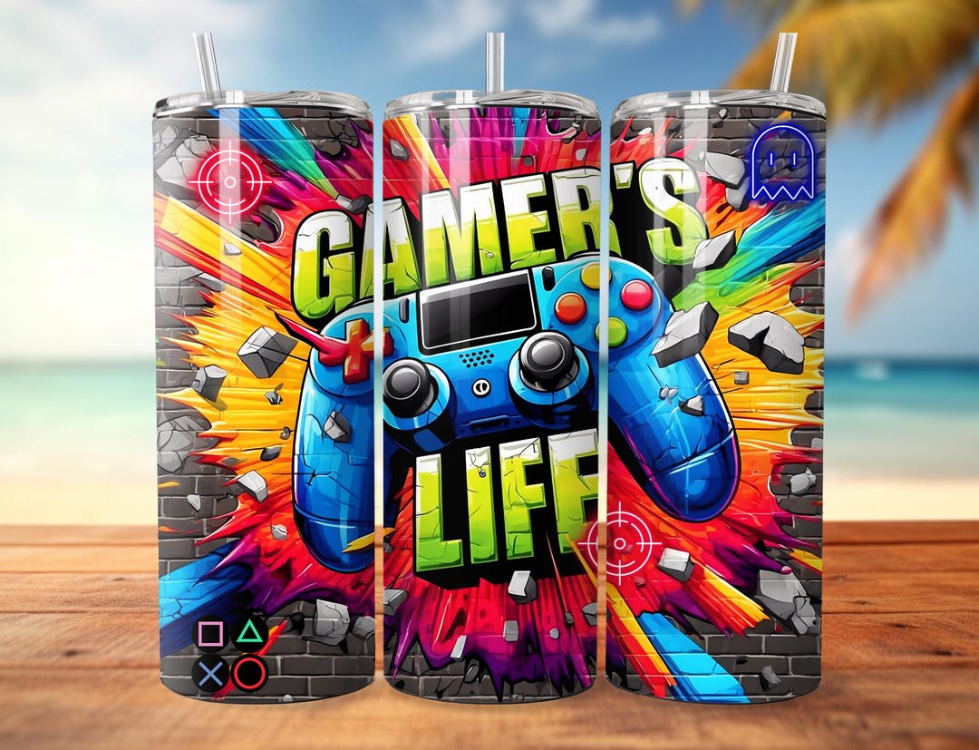Gamer Controller Tumbler Wrap, 20 Oz Skinny Tumbler Sublimation Design ...