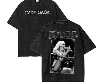 Embroidered Lady Gaga Mayhem Ball Tour Shirt: Vintage Acid Wash