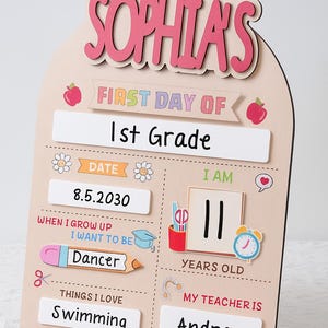 Custom First Day School Sign, Back to School Sign, Kindergarten 1st Day of School Sign, First Day Wooden School Board, School Photo Prop